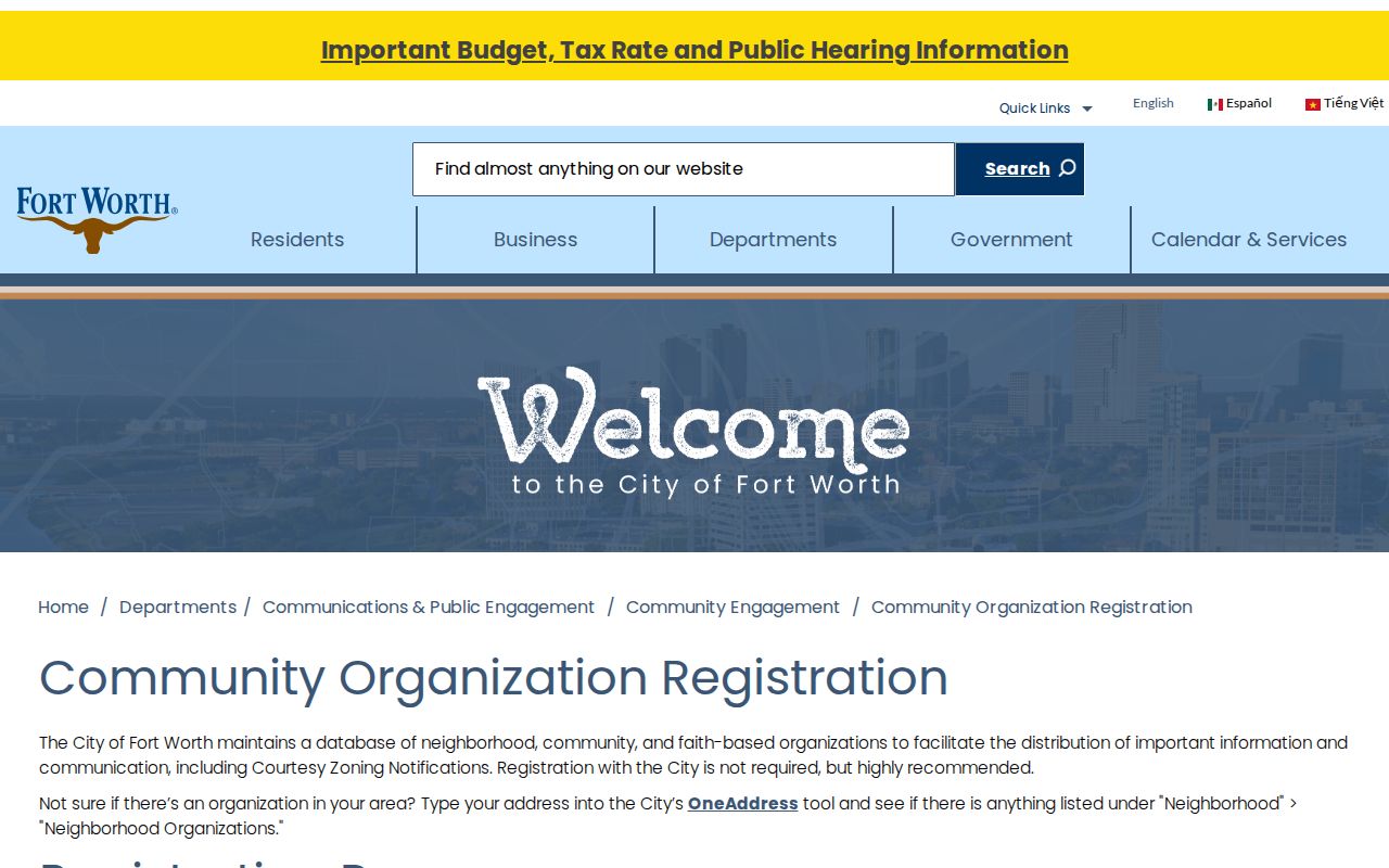 Tarrant neighbors community organization categories from Fort Worth Community Support
