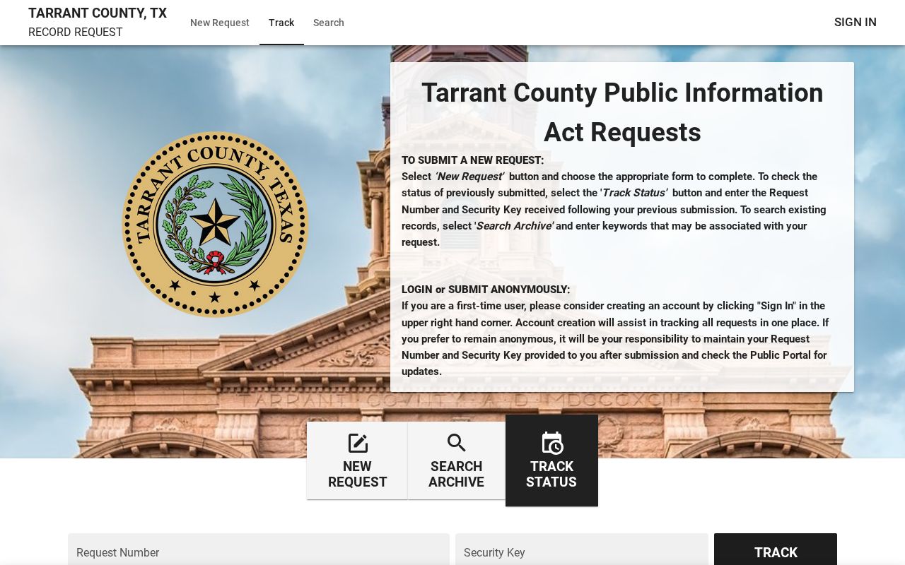 Tarrant residents directory public information request portal