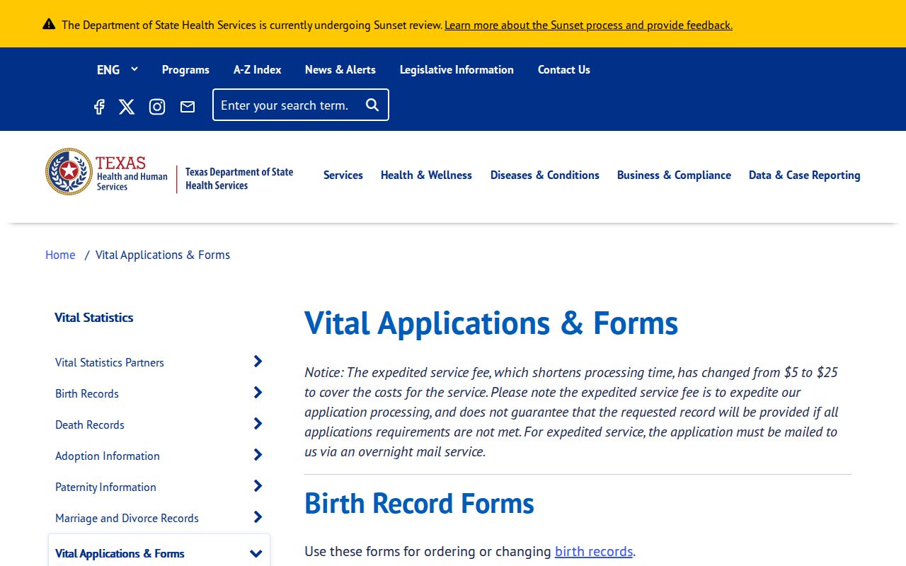 Tarrant residents directory Texas vital records applications
